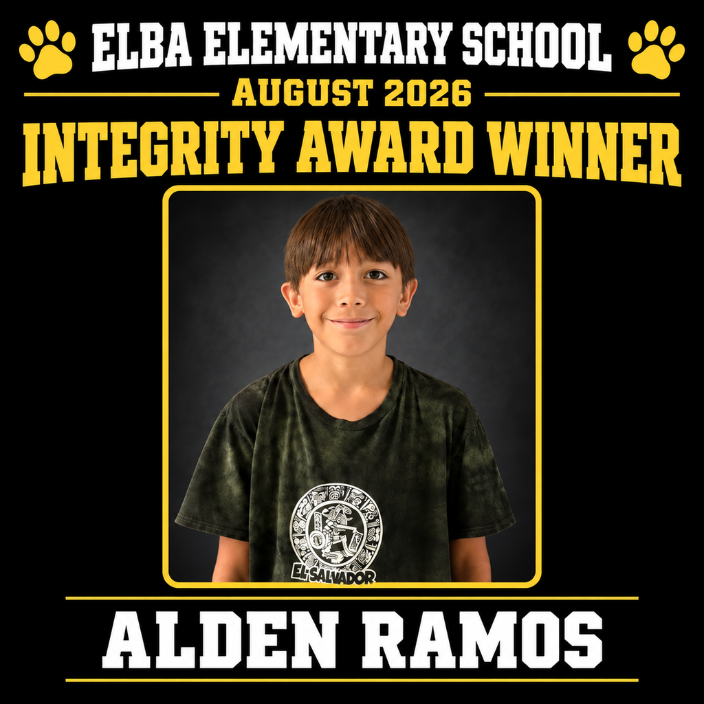 Alden Ramos - Elba Elementary School’s August 2026 Integrity Award Winner.