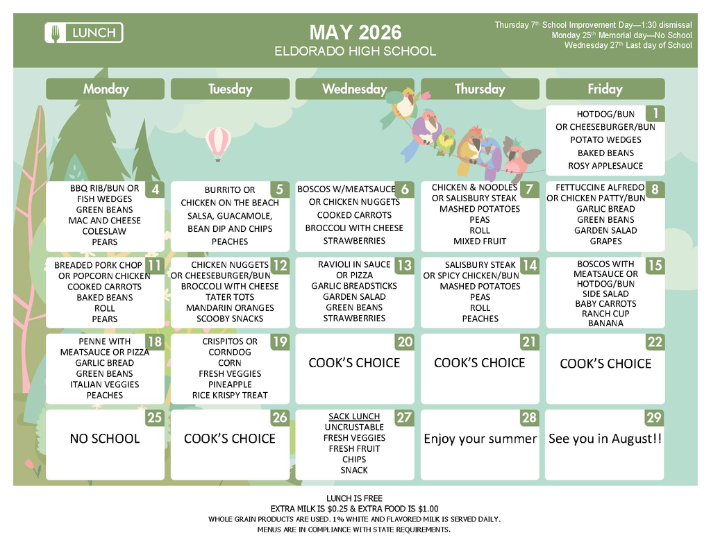 May HS Lunch Menu