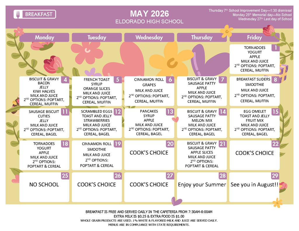 May HS Breakfast Menu