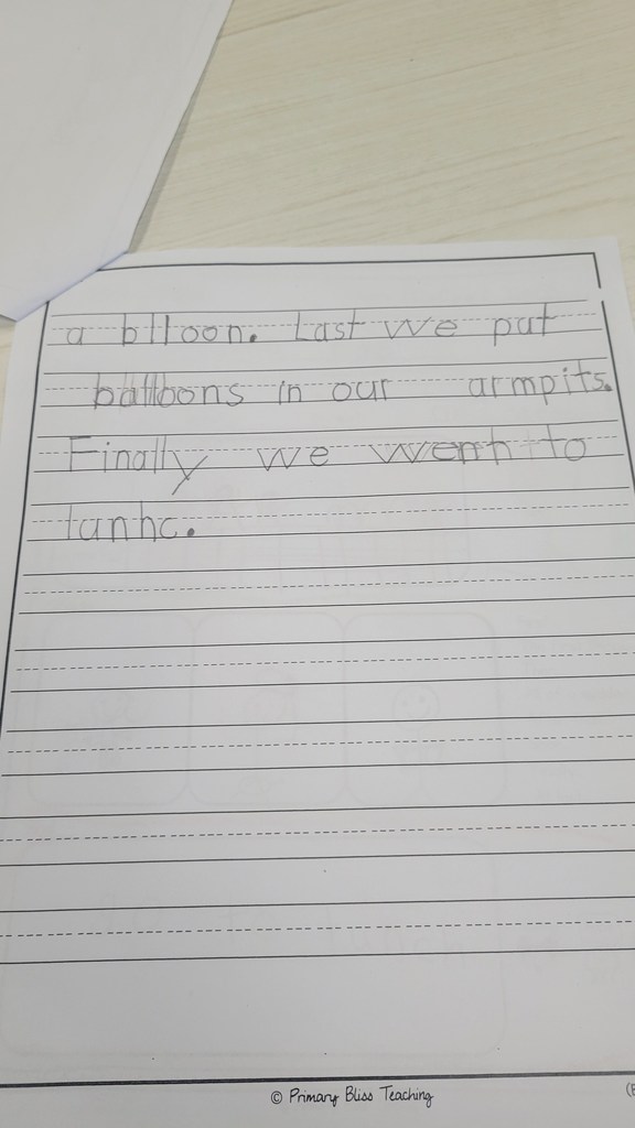Image of a student's personal narrative about Balloon Hop