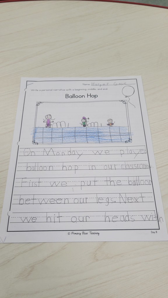 Image of a student's personal narrative about Balloon Hop