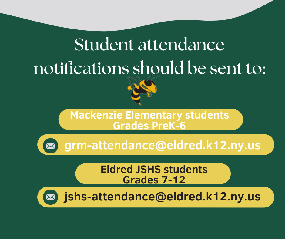 Image listing the email addresses for the elementary and JSHS to send attendance excuses to