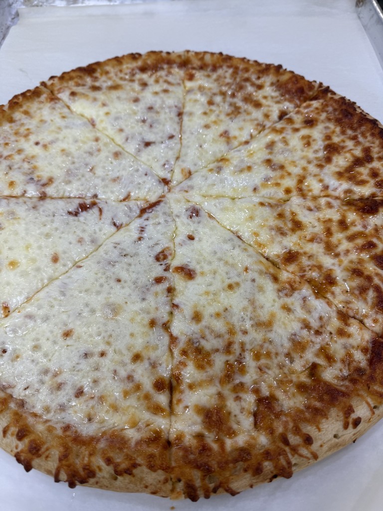 Image of a gooey cooked cheese pizza
