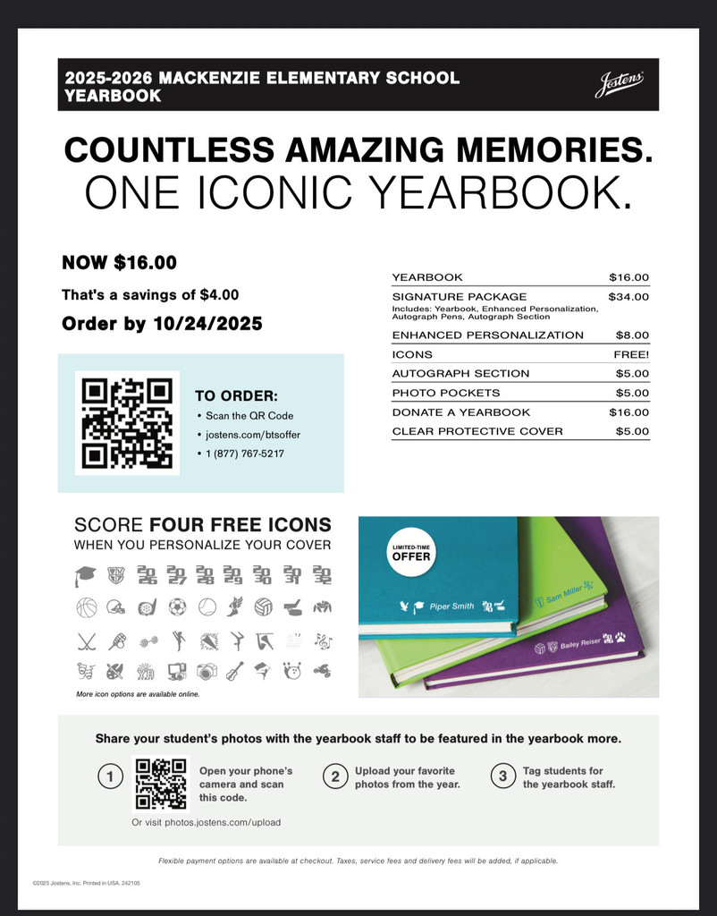 Flyer with directions how to order this year's elementary school yearbook