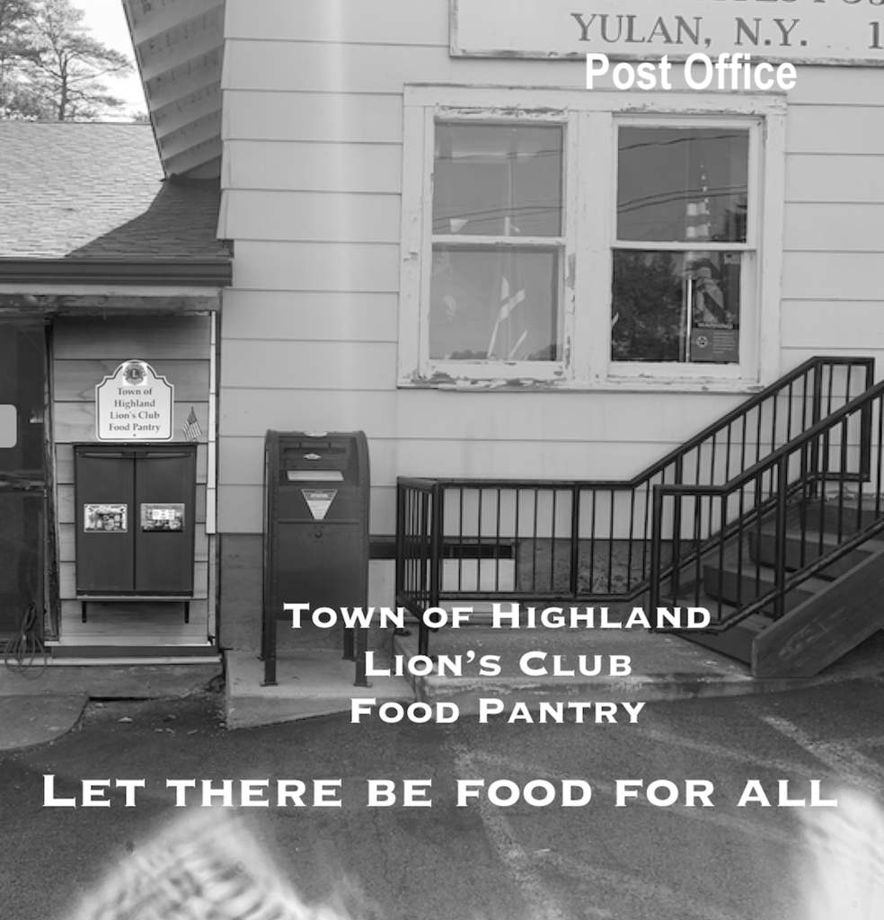 Black & White image of the Town of Highland Lion's Club Food Pantry located outside of the Yulan, NY post office