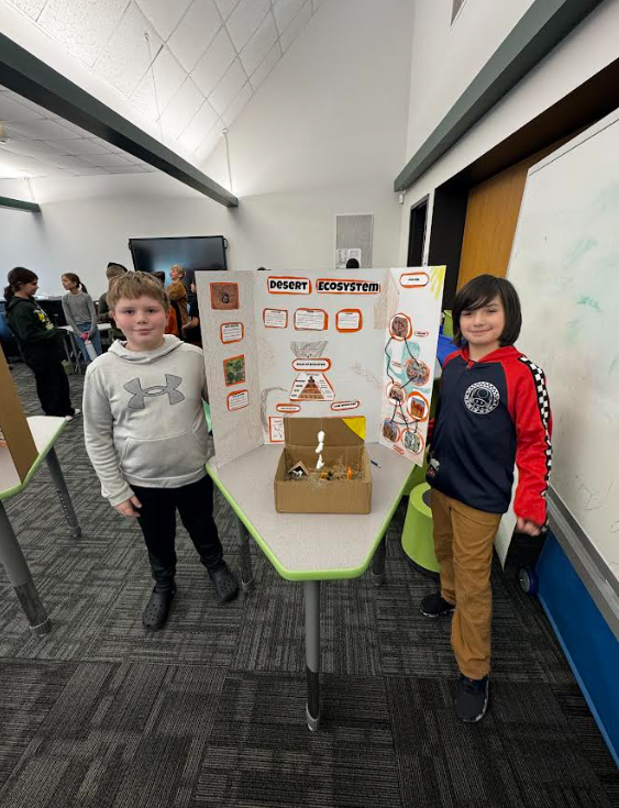 Image of students posing with their ecosystems project