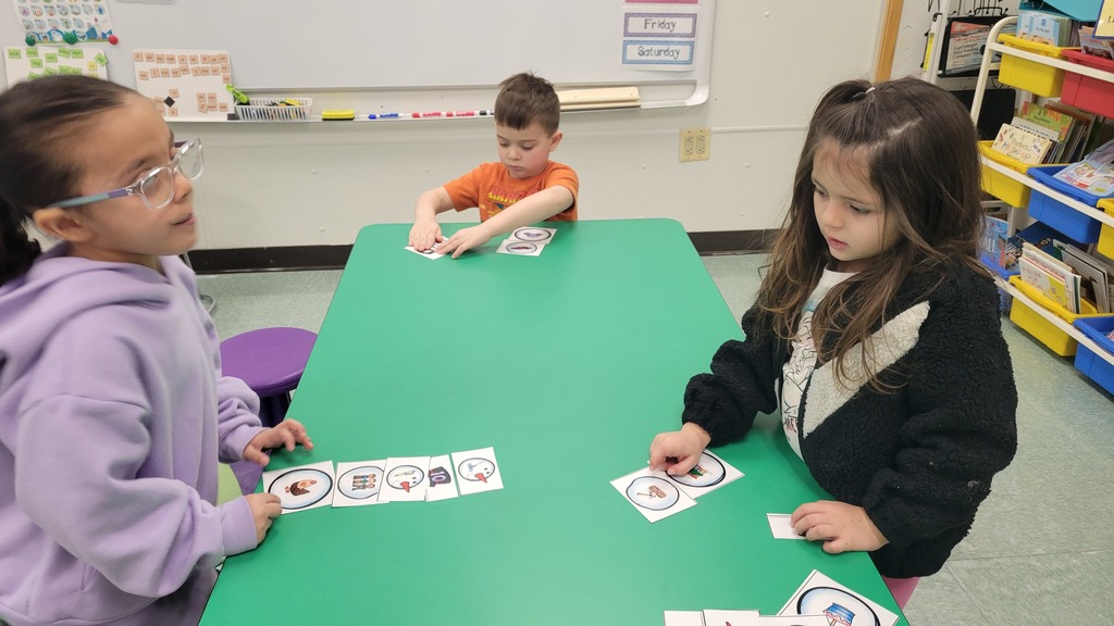 Students play winter themed literacy games