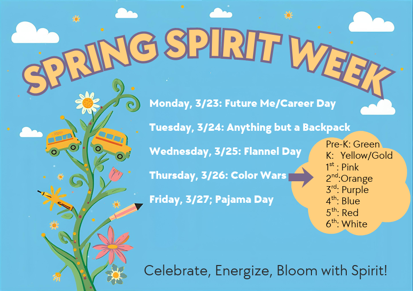 Image of a slide with the theme days for a spring sprit week