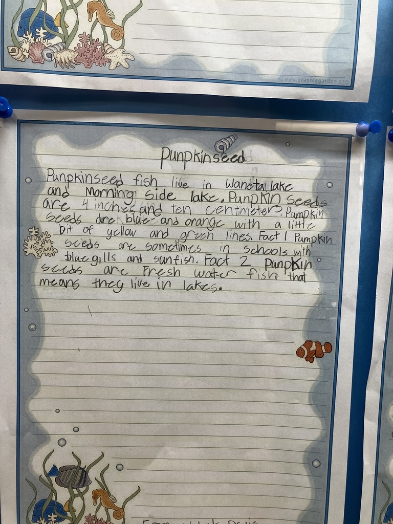 Image of a student's writing piece about the research they did on the fish of Sullivan County NY