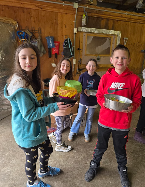Students volunteering their time to help feed animals at an animal sanctuary