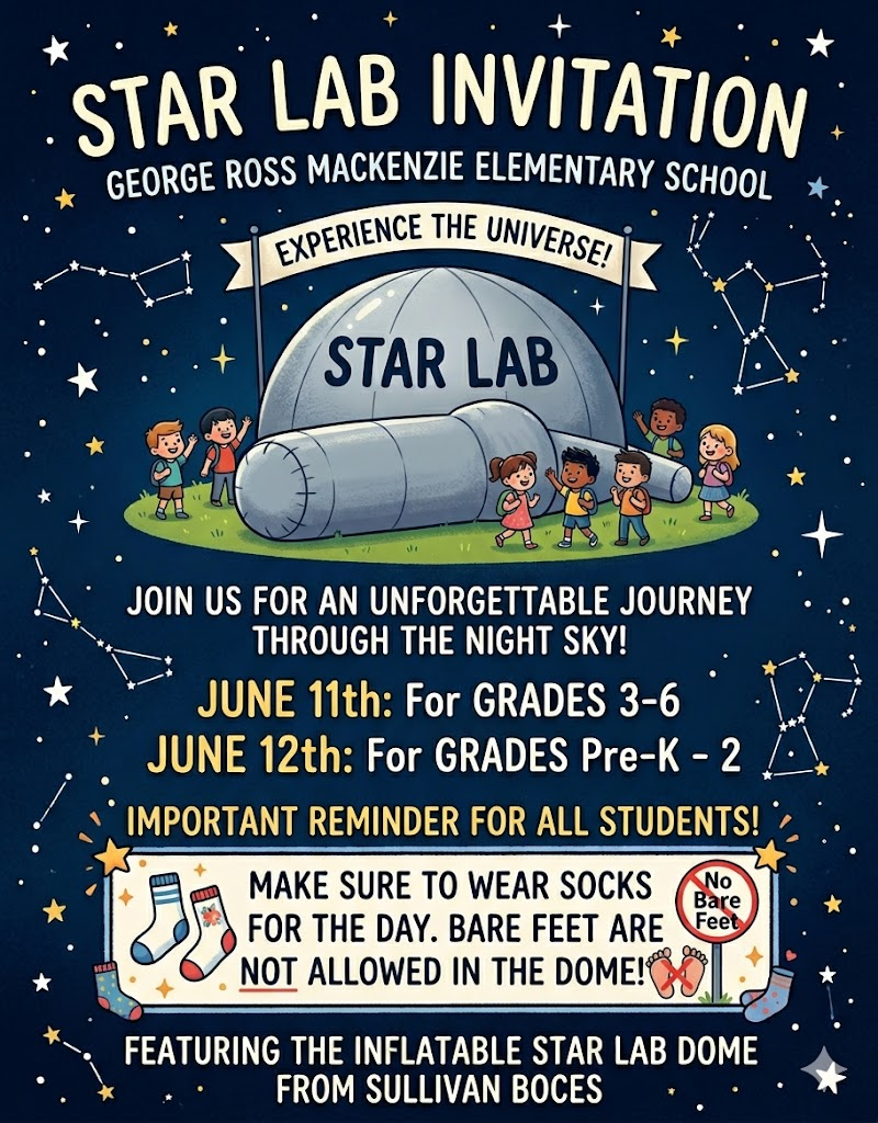 Flyer for star lab reminding people of the dates and to be sure to wear socks to school that day
