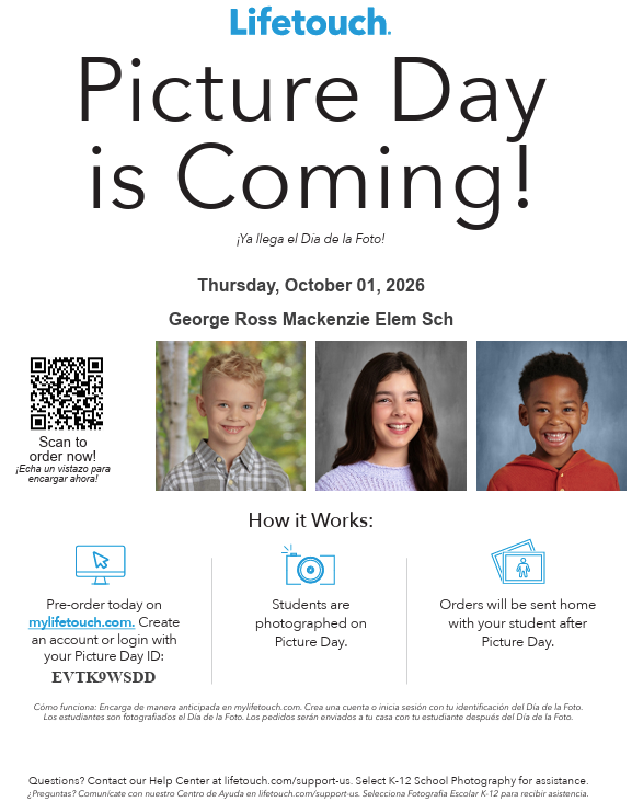 Flyer with details about how to order school portraits