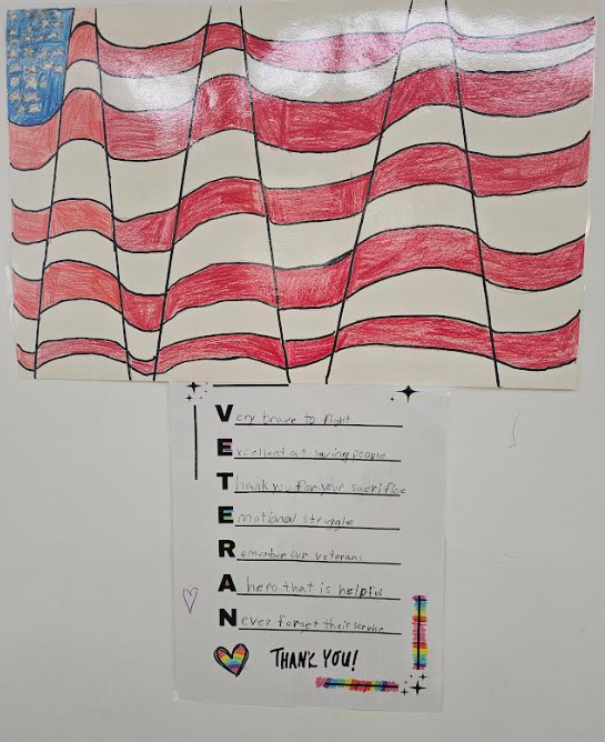 Image of an American Flag with a acrostic poem based on the word VETERAN