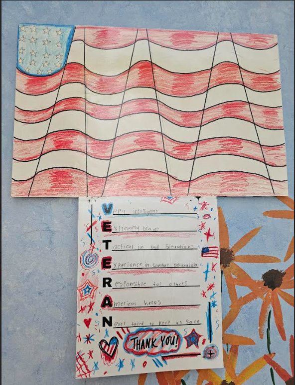 Image of an American Flag with a acrostic poem based on the word VETERAN
