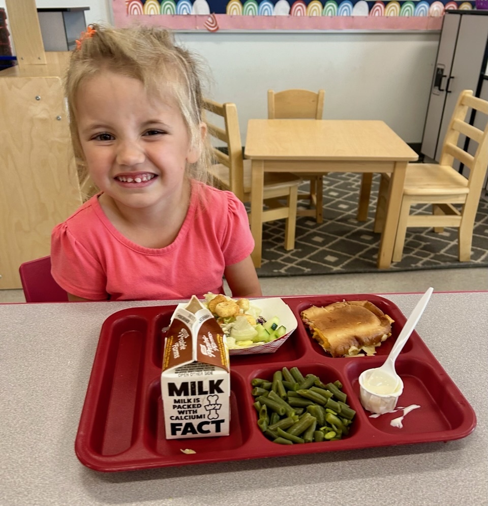Students enjoyed Hawaiian French bread pizza with side salad, green beans, apples and milk.