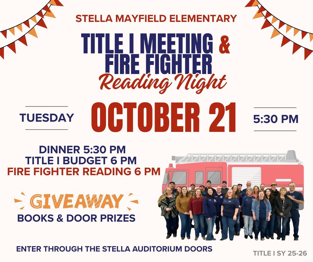 Title I meting and fire fighter reading night flyer