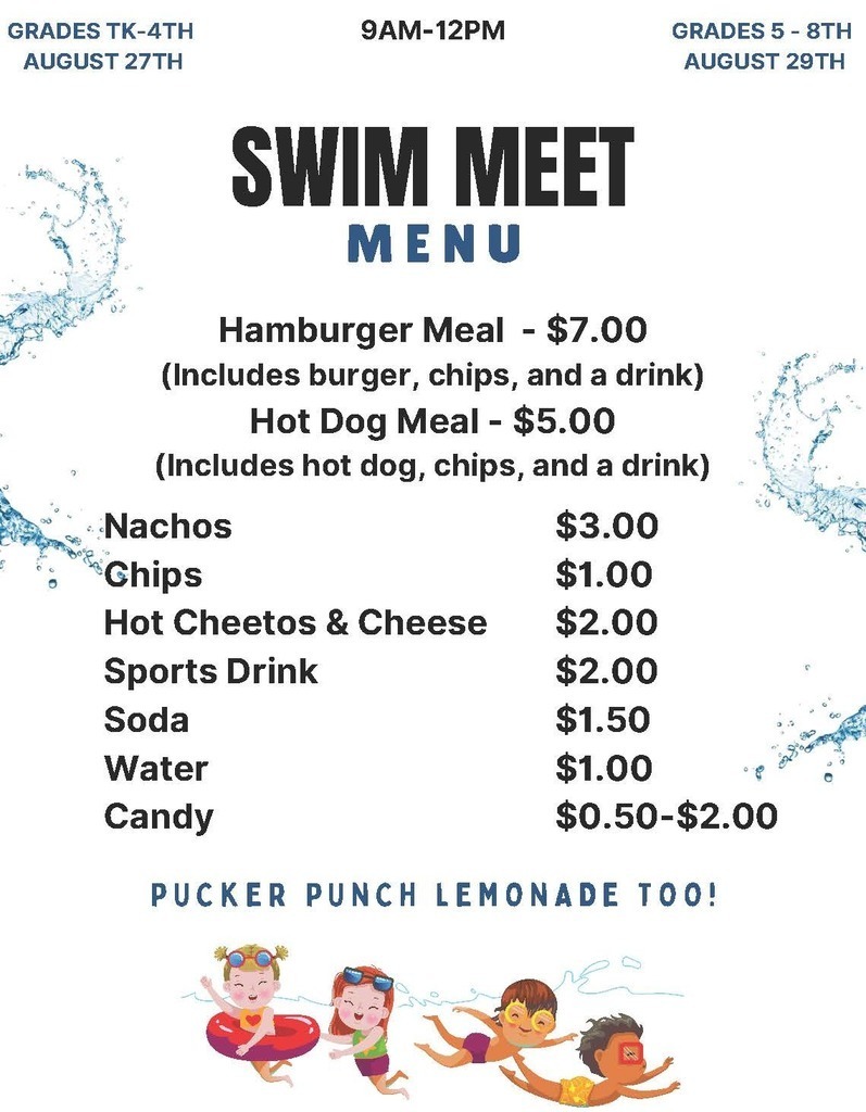 Swim Day Snack Bar Menu