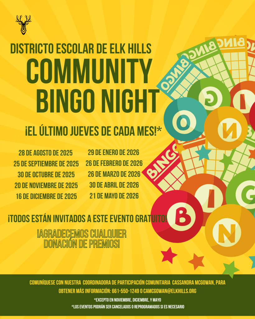 Bingo Night 8/28 5-6:30 PM