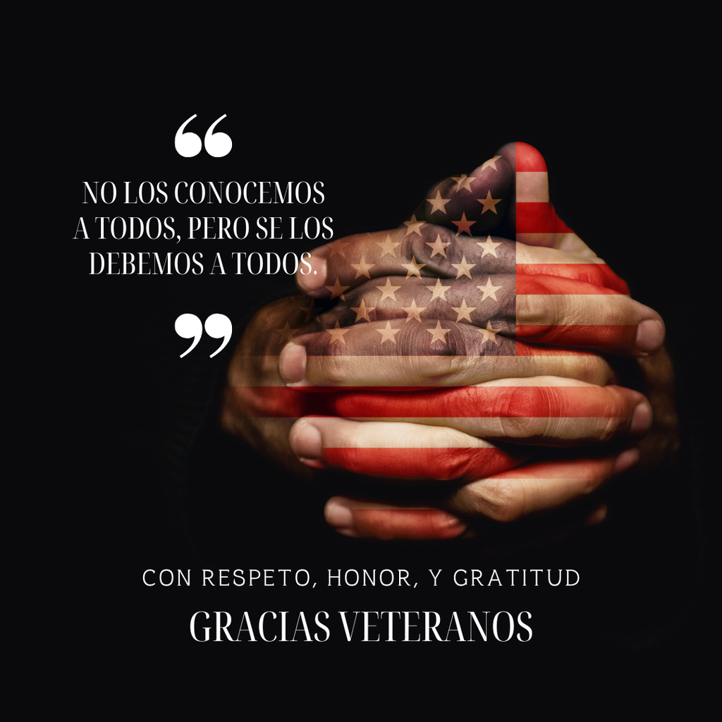 "No los conocemos a todos, pero se los debeemoa a todos." Con Respeto, Honor, Y Gratitud. Gracias veteranos