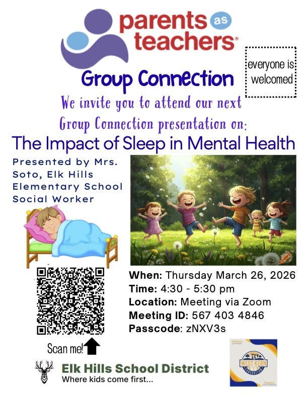 Group Connection Event: Impact of Sleep on Mental Health. Wednesday, March 26, 2026 from 4:30PM-5:30PM viz Zoom. Meeting ID: 567 403 4846 Passcode: zNXV3s