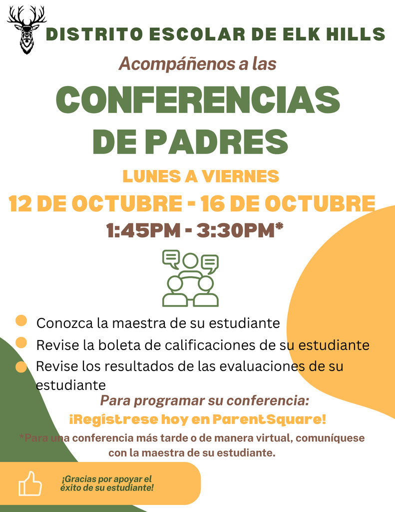 Conferencias de Padres 10/12-10/16 1:30-3:30