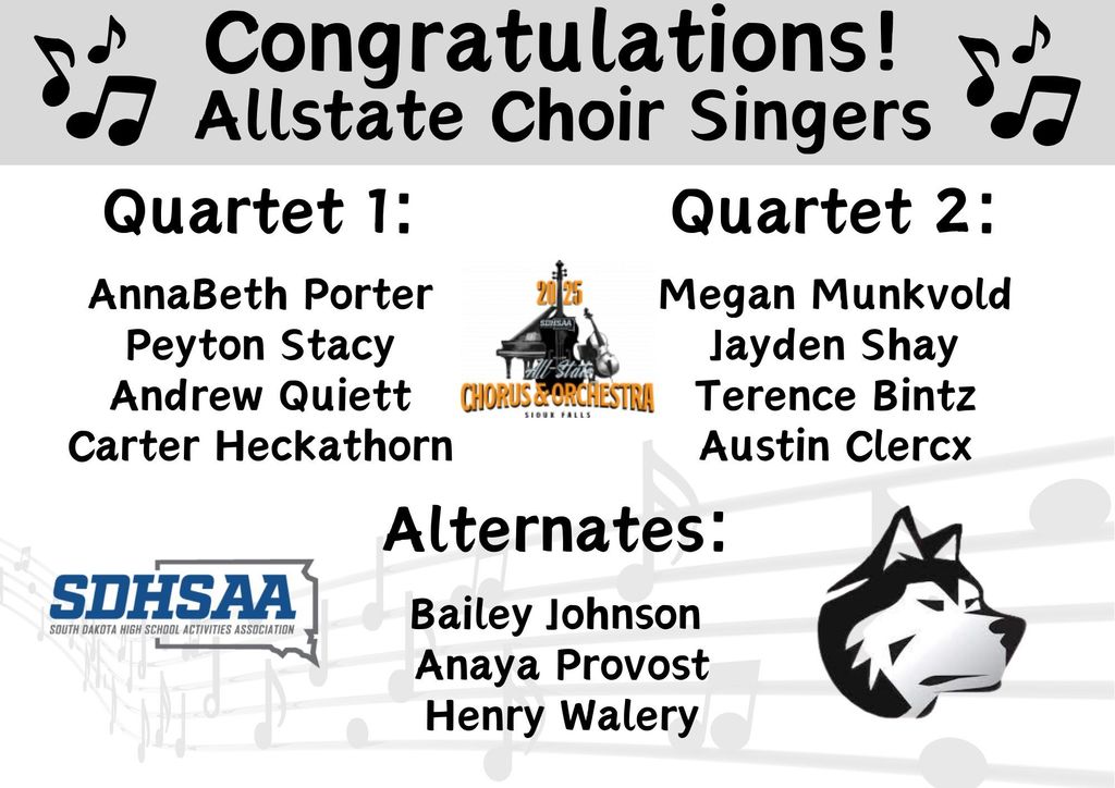 Image of the students name's who were selected for Allstate Choir from EPJ