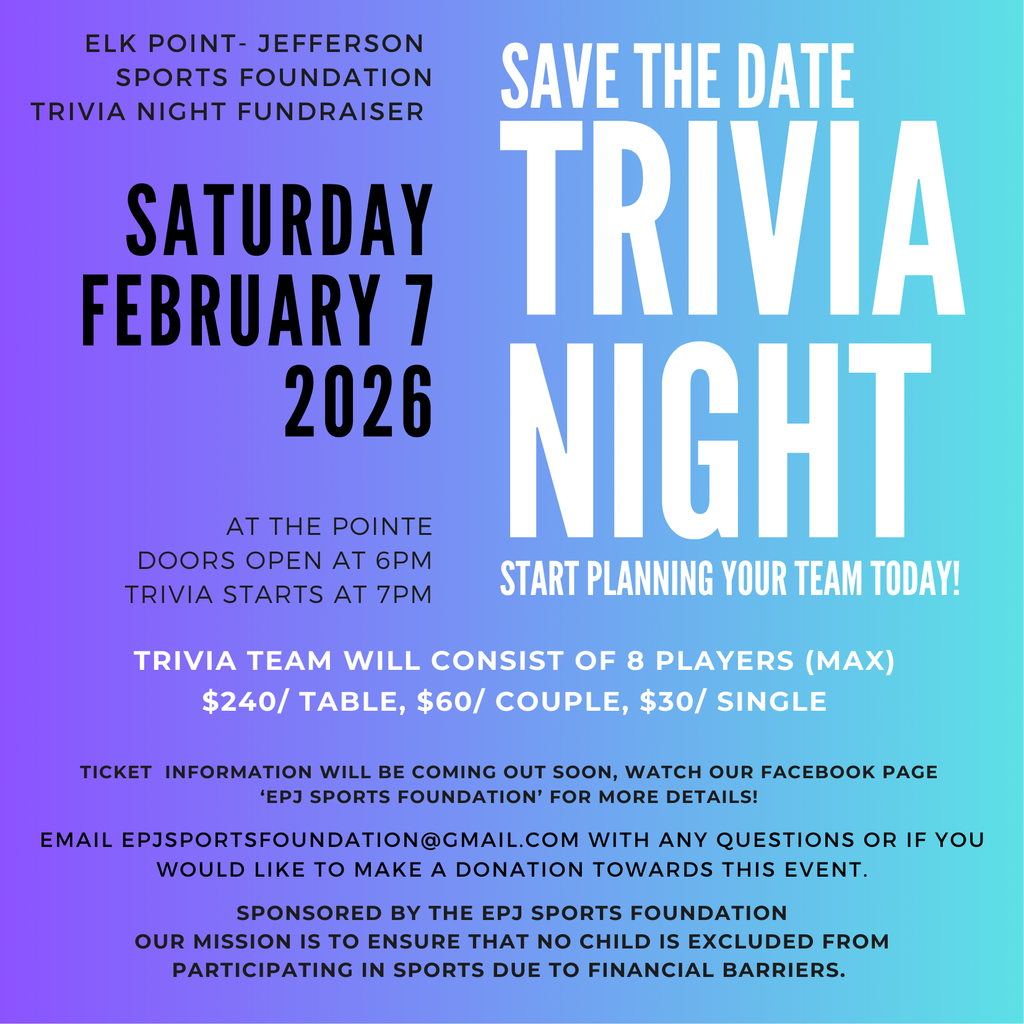 Flyer for the 2026 EPJ Sports Foundation Trivia Night