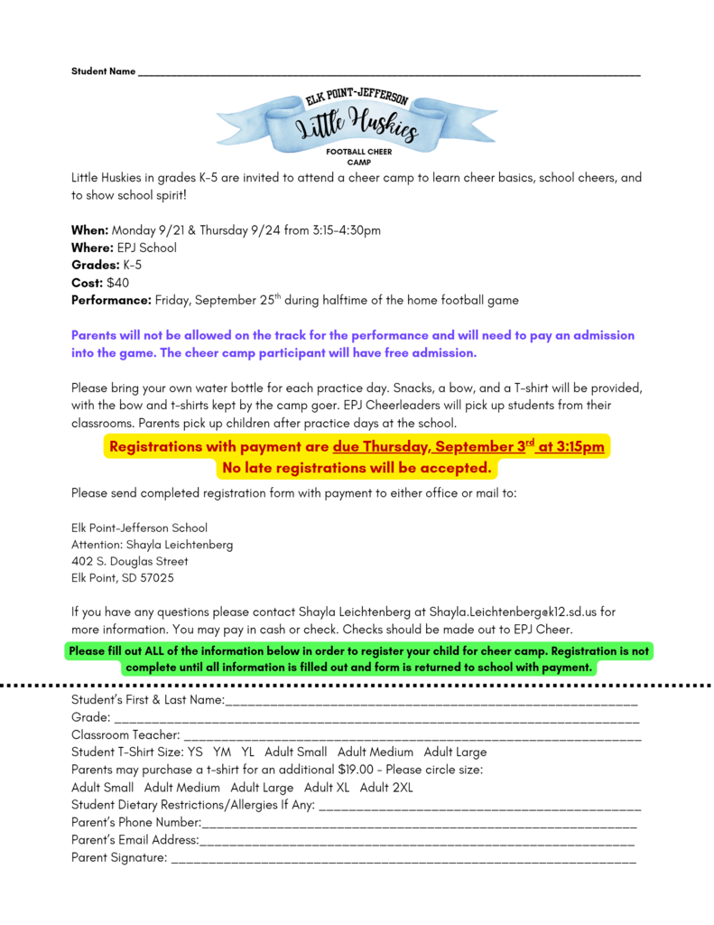 Little Huskies Cheer Camp Flyers