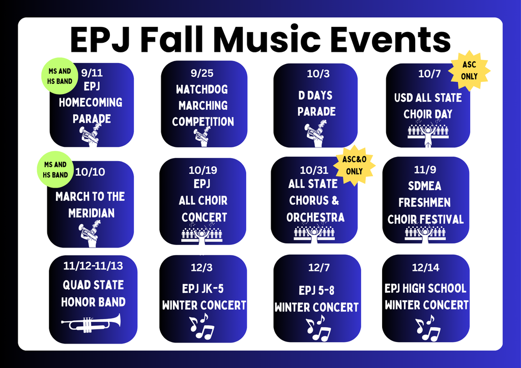 A Visual schedule for EPJ Music Events for the Fall Semester