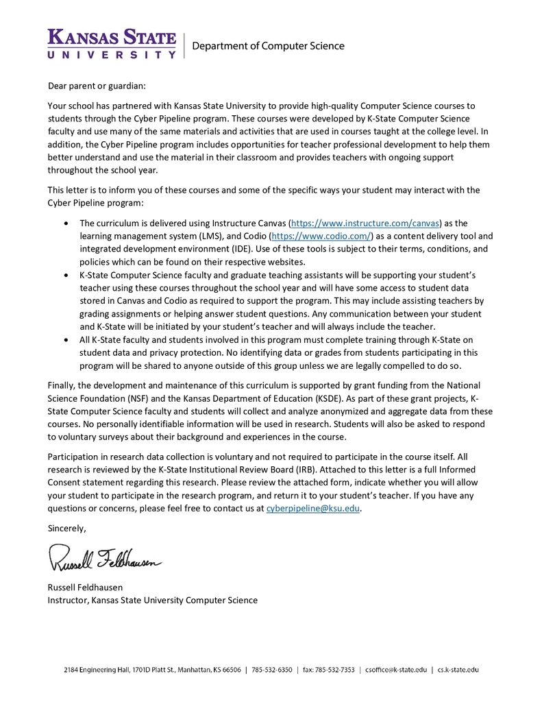 KSU Welcome letter