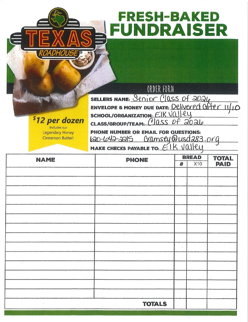 class of 2026 fundraiser $12 dozen texas roadhouse rolls