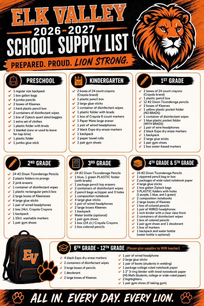 School Supply List 2026-2027