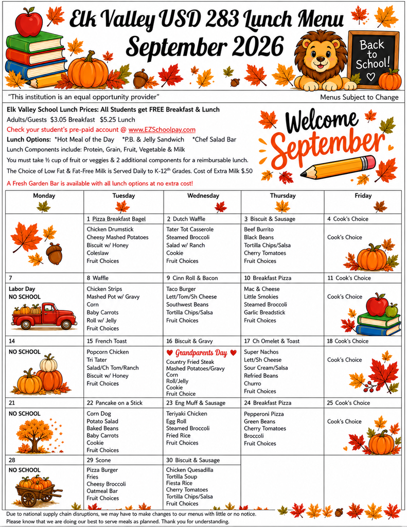 September Lunch Menu 26