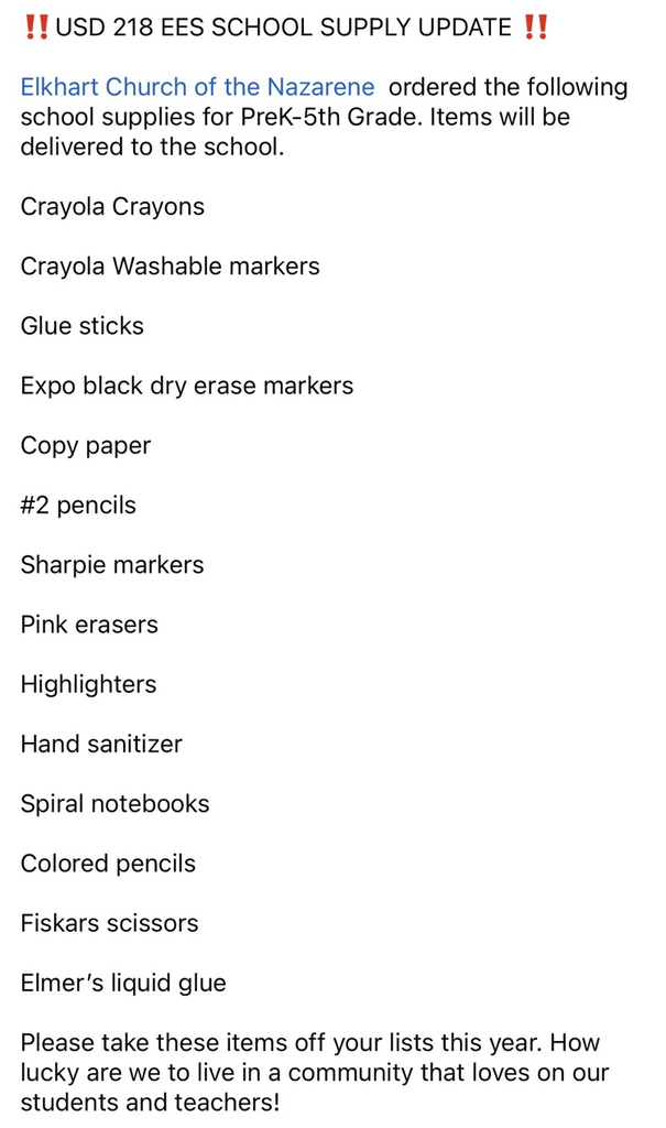 donated elementary school supplies for 26-27 school year