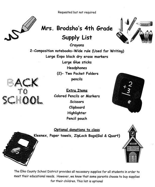 Brodsho's supply list
