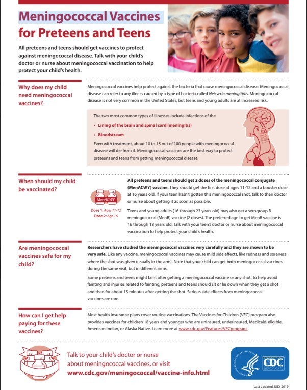 flier for meningococcal vaccines