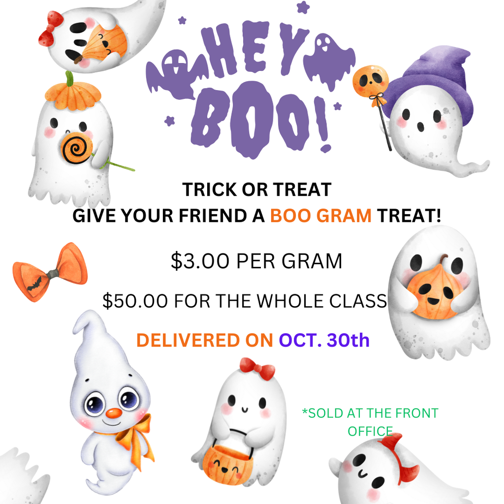 Boo Grams for sale: $3.00 each or $50.00 for a class