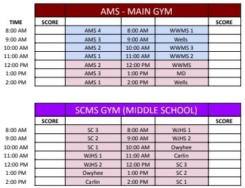 Intramural basketball schedule for 7 November