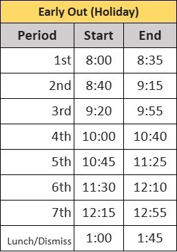 early out schedule for high school