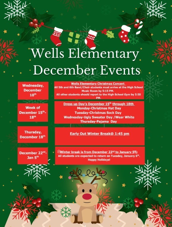 December events for Wells Elementary School