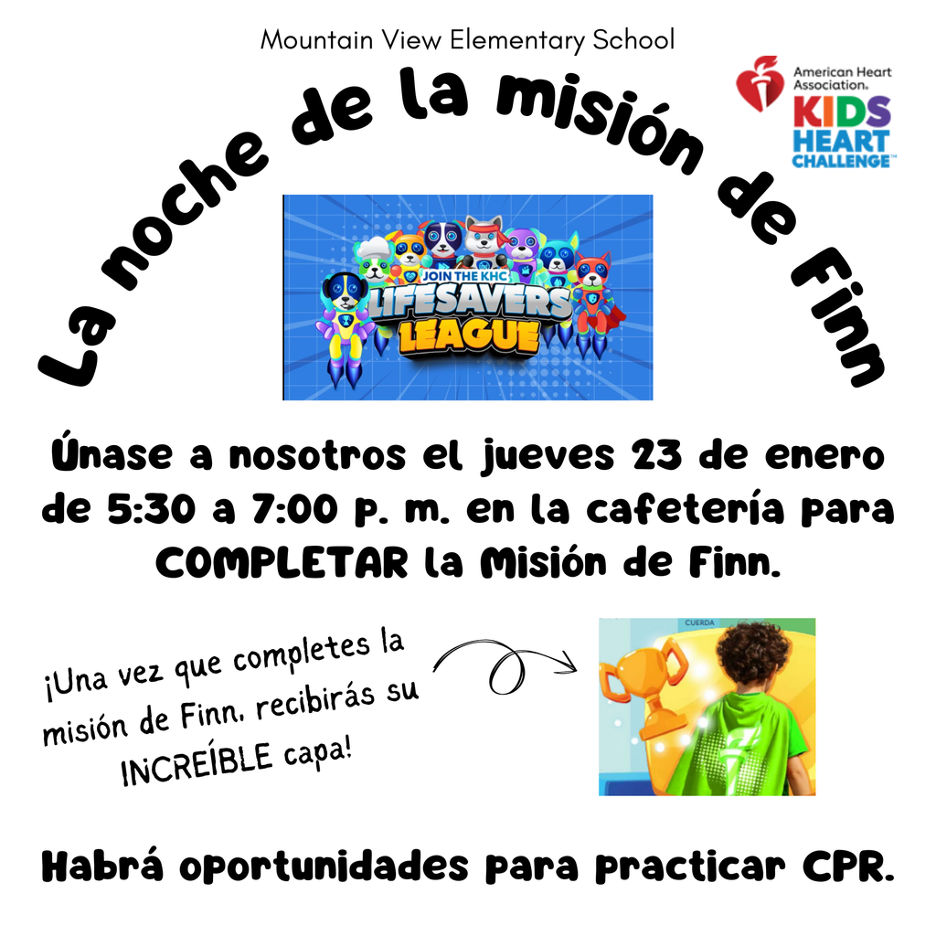 Únase con nosotros el jueves 23 de enero de 5:30 a 7:00 p. m. en la cafetería para COMPLETAR la Misión de Finn.