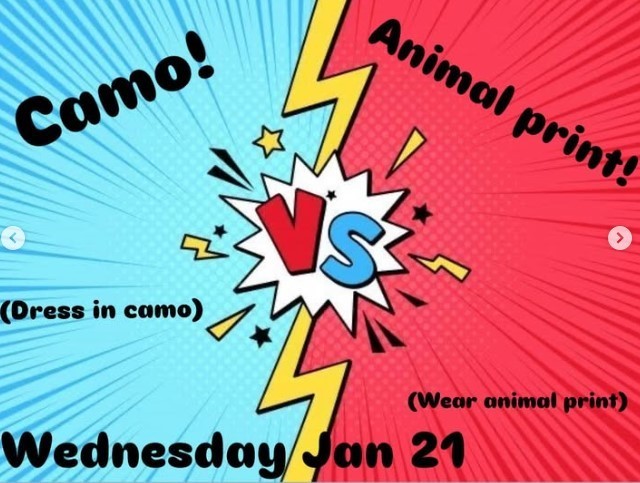 camo vs animal print dress up day