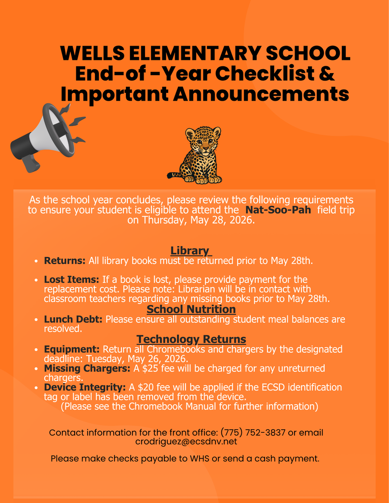 Wells Elementary School end of year annoumcements