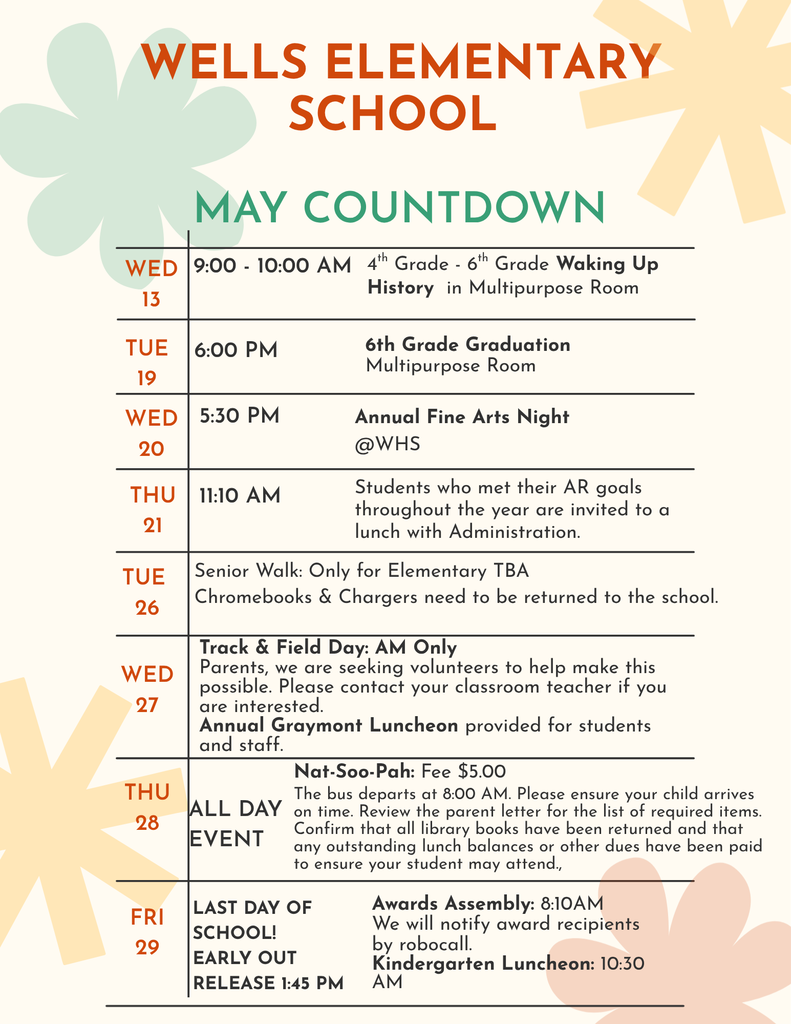 End of year countdown for Wells Elementary School