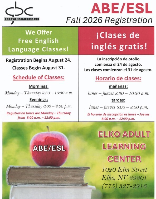 ABE/ESL fall registration free English classes