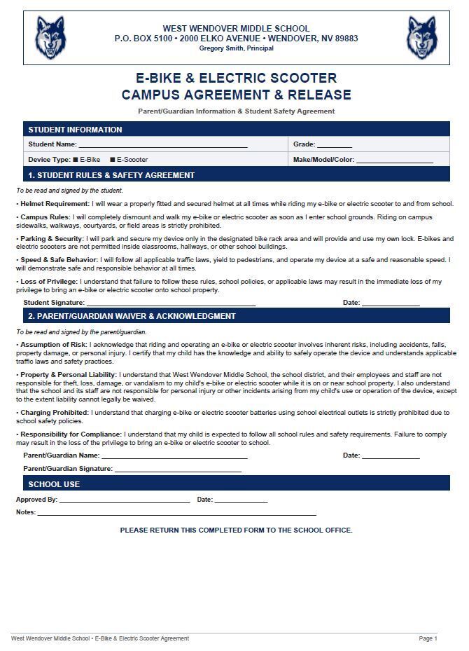 E-bike and E-scooter policy for WWMS 