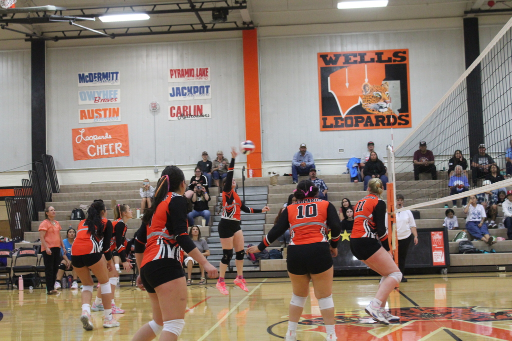 Wells High School volleyball team playing Owyhee