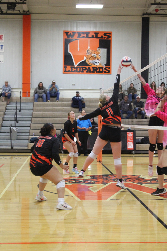 Wells volleyball players vs Carlin