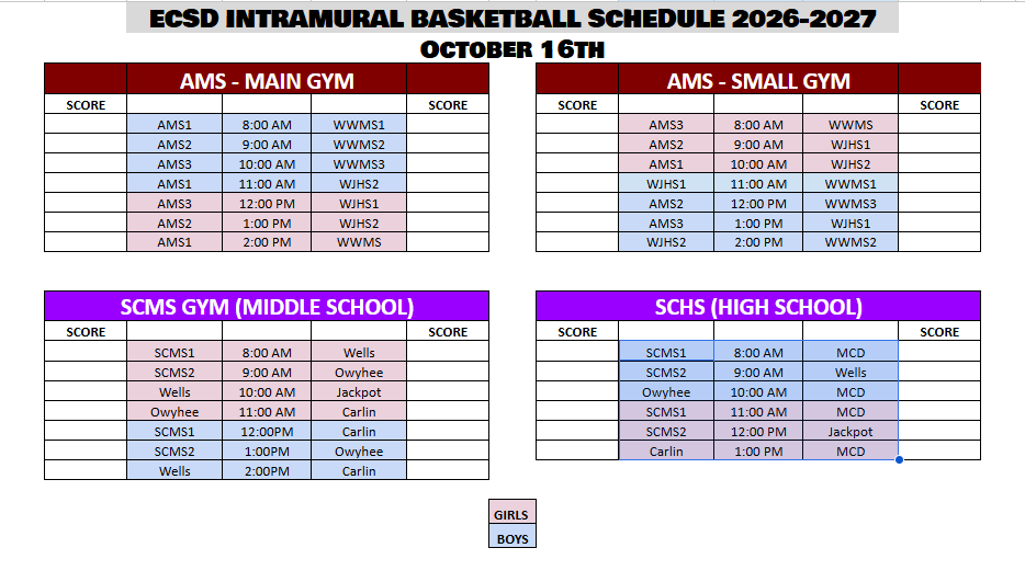 October 16th Basketball Schedule