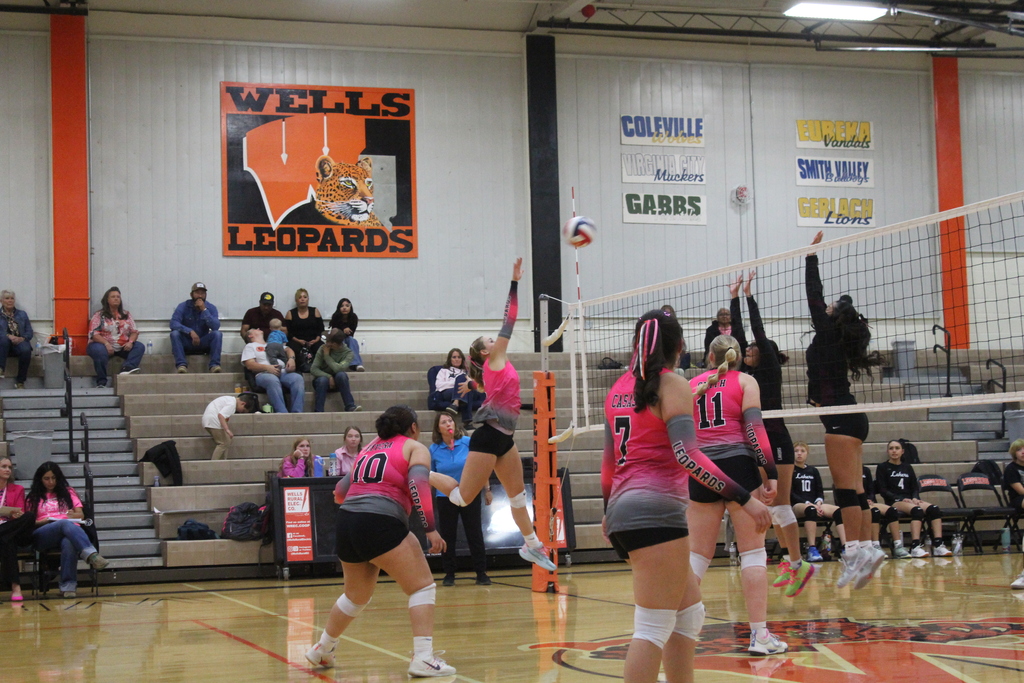 Wells High School Lady Leopard volleyball players vs the Pyramid Lake Lady Lakers volleyball players.